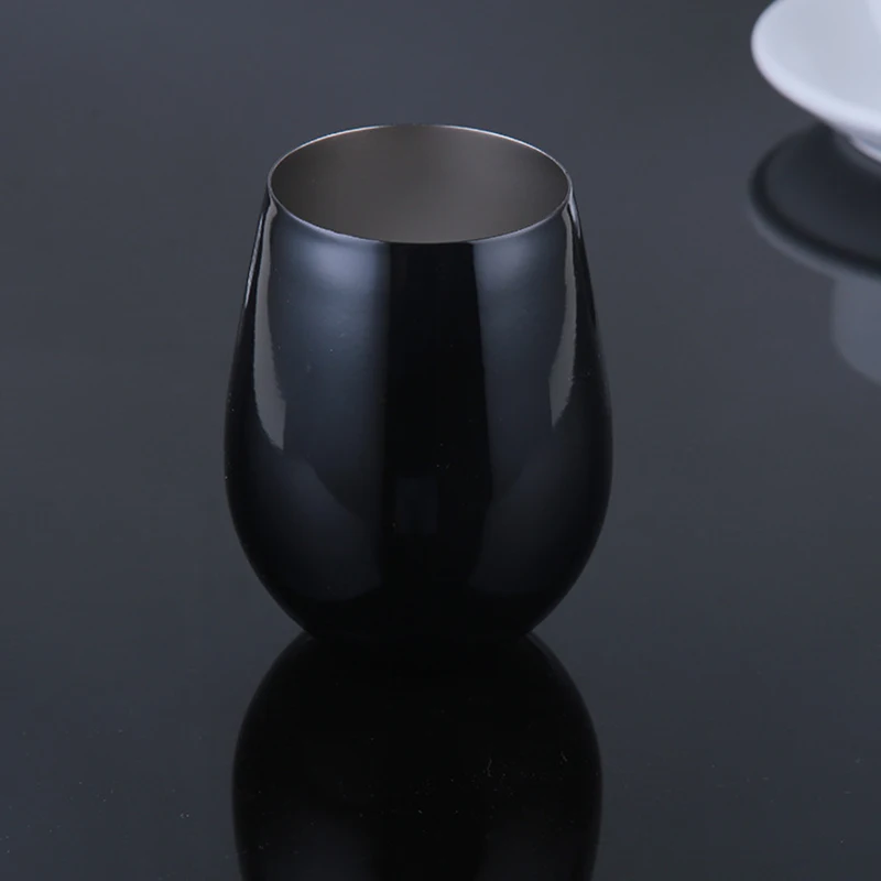 Бокал для вина без ножки из нержавеющей стали напитки виски небьющиеся очки плоская чашка для ног с герметичной чашки для пикника - Цвет: Черный