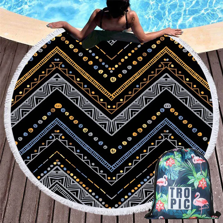 Круглое пляжное Полотенца s с геометрическим узором Мандала лето Круг Одежда для собак с Кулиской Сумка для хранения Плавание Bikini Cover Toalla PLAYA