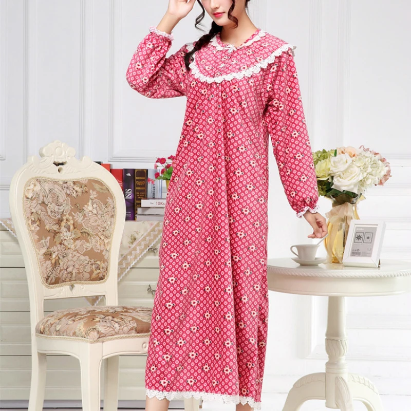 

2019 Autumn&Winter Night Gown Ladies Long Sleeve Sexy Sleepwear Velvet Single-sided Coral Velvet Super-long Piece Night Dress
