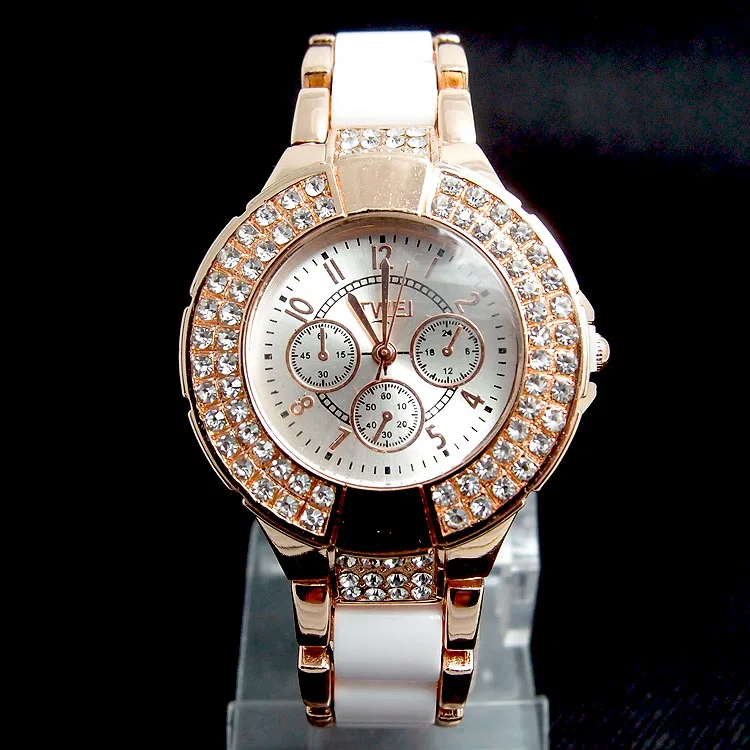 Лидер продаж, часы из розового золота с имитацией керамики, женские модные часы с кристаллами, кварцевые наручные часы, Relogio Feminino TW036 - Цвет: Белый