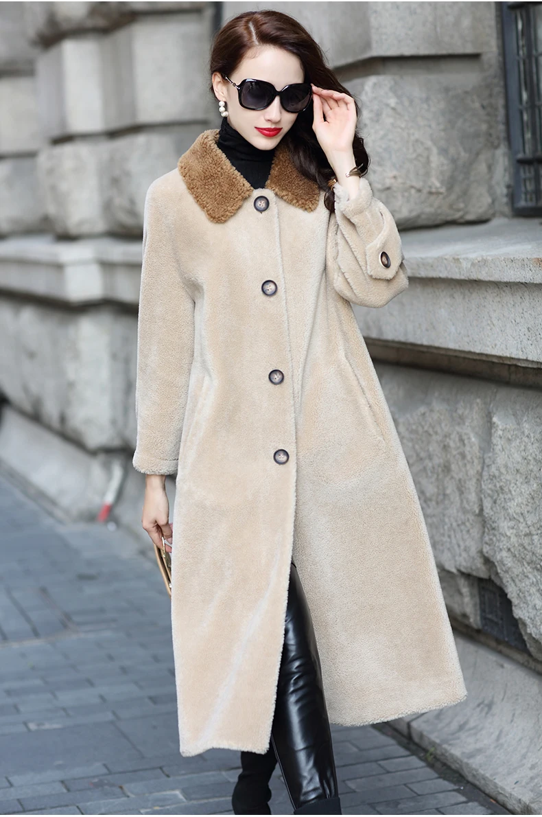 Top AYUNSUE Sheep Shearling Jacket  Women Real Wool Fur Coat  2019 New Female Long Warm  Overcoat chaqueta mujer invierno LX2377 6