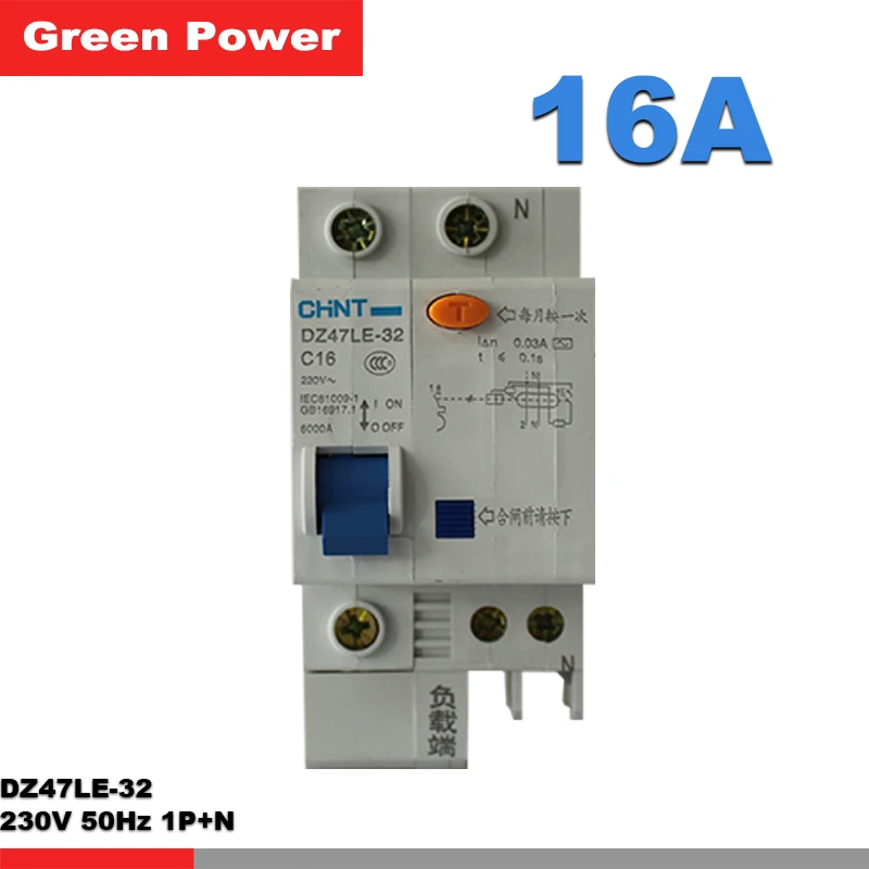 

Breaker,DZ47LE-32 1P+N C16 CHNT Circuit Breaker, 230V 16A 1 phase add Neutra wire, switch circuit breaker,leakage protection