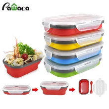 Складные силиконовые контейнеры для хранения еды Bento ящики для фруктов контейнер для приготовления еды портативный складной Ланч-бокс с вилкой