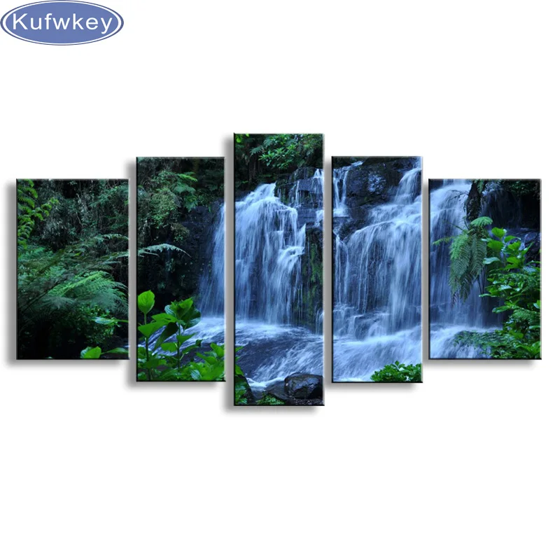 

5pcs 5D Diamond Embroidery waterfall landscape canvas DIY Diamond Painting Diamond Mosaic Diamond Pattern Paintings Rhinestones