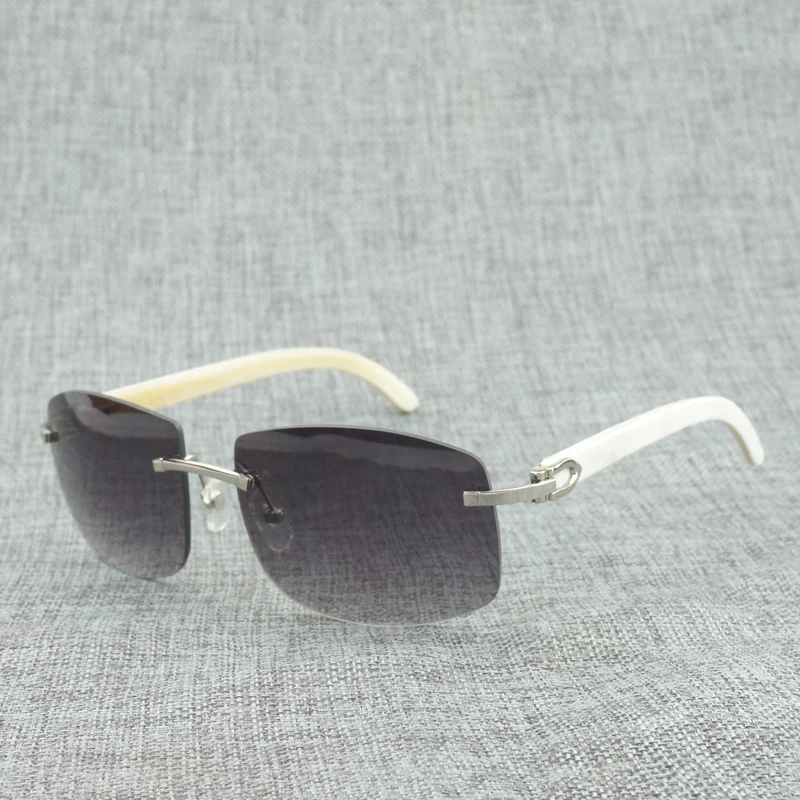 Retro Oversize Natural Wood Sunglasses Men Black White Buffalo Horn Shades Rimless Wooden Eyewear for Driving Club Oculos 705