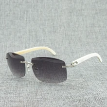 Retro Oversize Natural Wood Sunglasses Men Black White Buffalo Horn Shades Rimless Wooden Eyewear for Driving Club Oculos 705