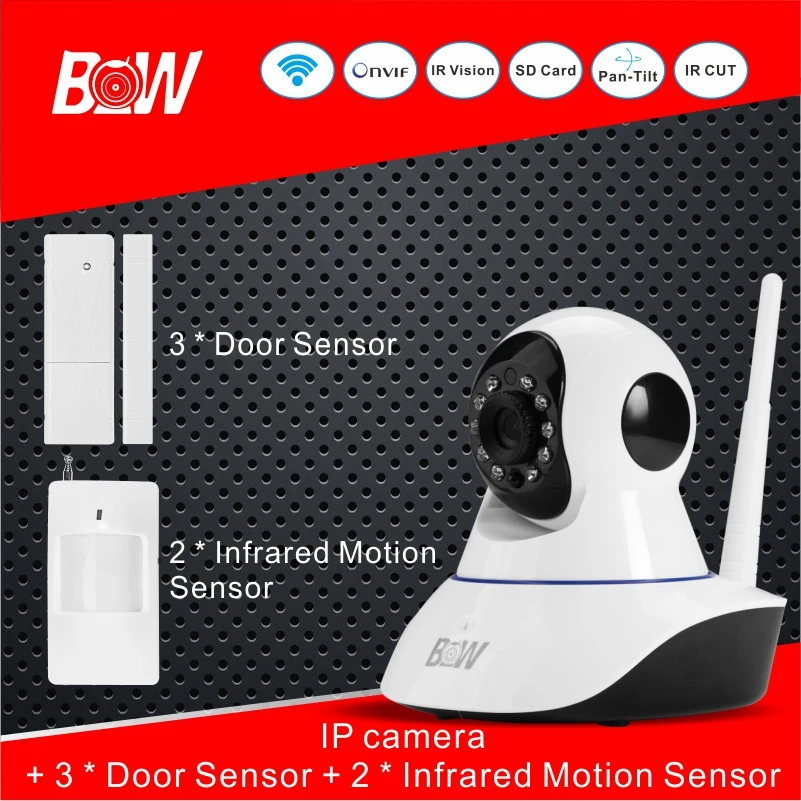 CCTV System IP camera + 3 Door Sensor+ 2 Infrared Motion Sensor Night