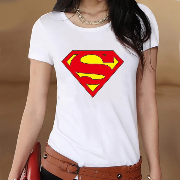 Estilo del verano para mujer Superman blanco logotipo gráfico impresión novela T-shirt camiseta mujer de la muchacha ropa Tee Shirts Heavy Metal Vogue _ - Mobile