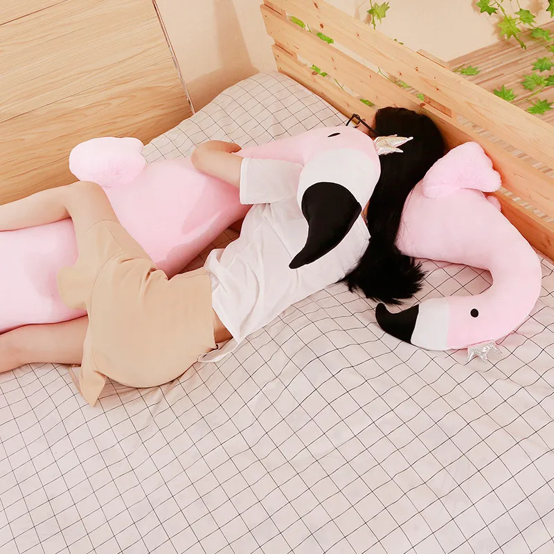 85/100cm Cute Sleeping Pillow Cartoon Plush Pillow Soft Pregnant Woman Pillow Animal Stuffed Back Support Cushion Flamingo Dolls