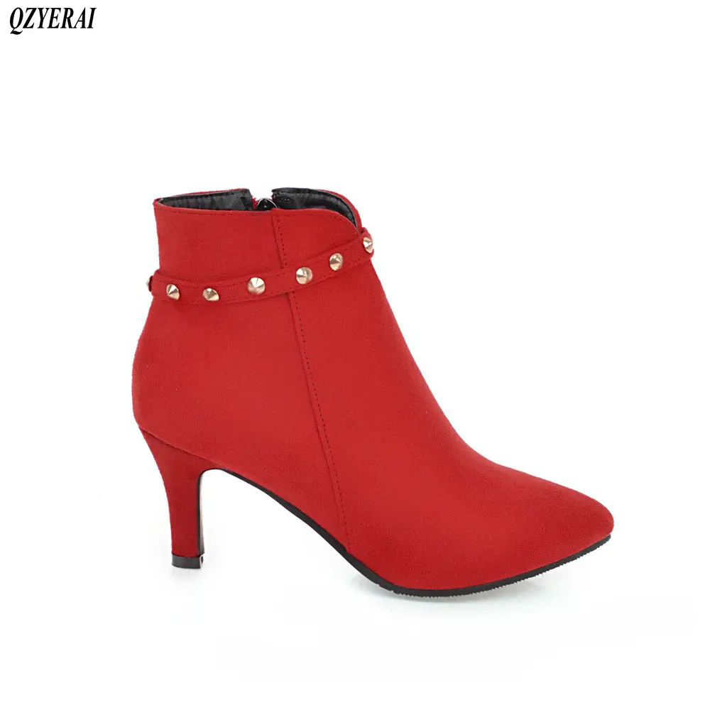 QZYERAI Fall new fashion women's boots zippers ankle boots stiletto heels European women's shoes