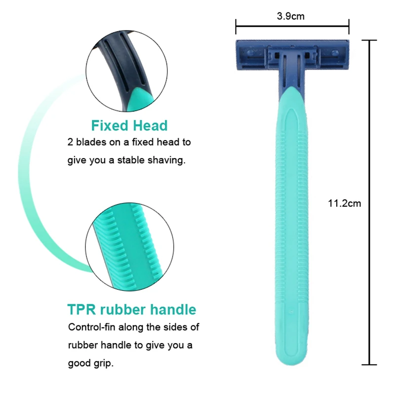 HAWARD RAZOR 2 Blade Disposable Razor For Men With Strip Rubber Handle Fixed Head Super Stainless 3