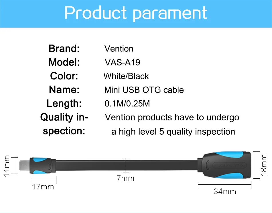 Vention Mini USB OTG кабель 0,1 м 0,25 м Папа Mini USB к женскому USB OTG адаптер для gps камеры мобильного телефона планшета U диск мыши