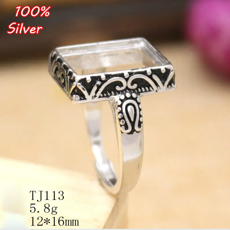925 Sterling Silver Adjustable Ring Blanks 12*16mm Rectangle Cabochon