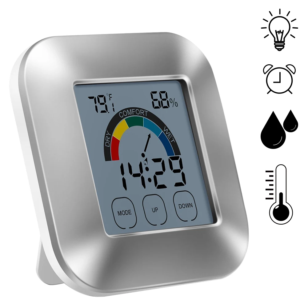 Крытый термометр гигрометр электронный сенсорный тип погодные часы комфортный индикатор термометр без батареек
