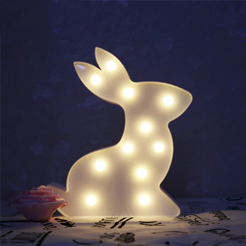 

Rabbit Shape Led Night Light For Children Baby Kids Bedside Lamp White Color Battery Table Lamps For Children Living Room Decor