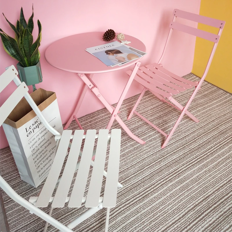 Ограничение по времени! Nordic розовый Утюг Складной Стол-стул комплект настольная для кофейни и стулья дома/металлическая наружная мебель