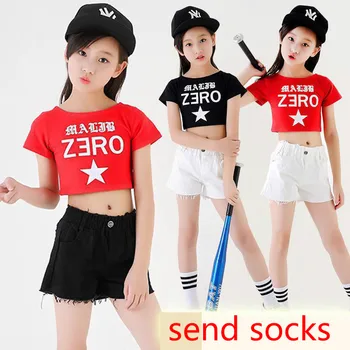

New Arrival Kids Hip Hop Suit Girls Jazz Dance Costumes Short Sleeve Shorts Street Dance Clothing Child Stage Performance Wear