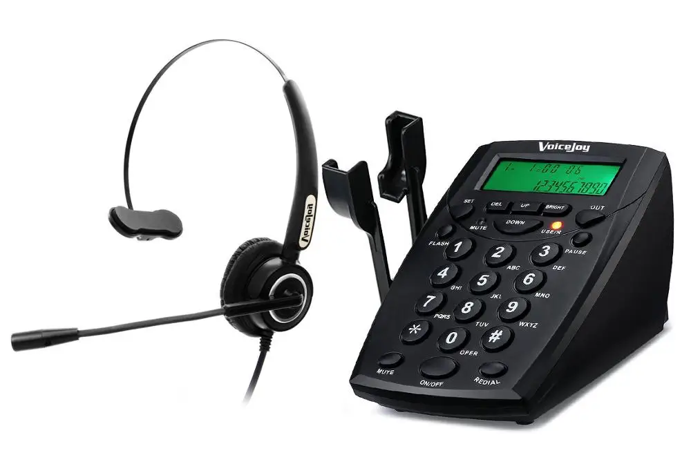 Telephone Desk Phone Headphones Headset Hands Free Call Center