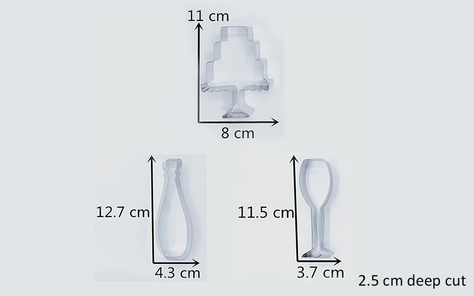 KENIAO Свадебный резак для печенья набор-3 шт.-торт, шампанское и шампанское стекло-печенье/форма для вырезания-нержавеющая сталь