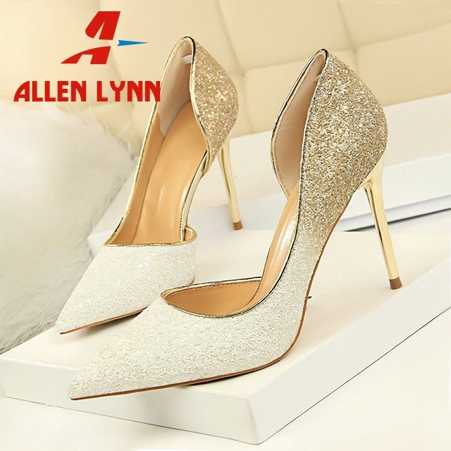 

ALLENLYNN Sexy Shallow Pumps Women Party Wedding Shoes Woman Bling Glitters Footwear Night Club High Heels Pumps Women Summer