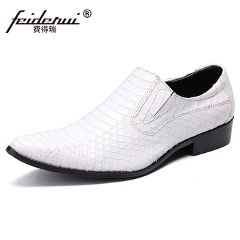 

Whitle Color Pointed Toe Slip on Man Alligator Prom Loafers Italian Designer Genuine Leather Men's Wedding Party Shoes SL303