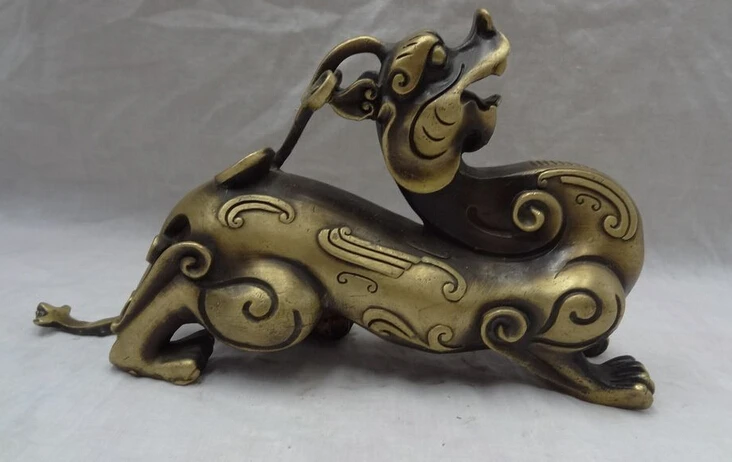 

JP S0608 9" Chinese Bronze Animal Wealth FengShui Protect Dragon Unicorn Statue Sculpture Discount 35%