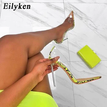 

Eilyken 2020 New Sexy Green Serpentine PVC Transparent Crystal Female Sexy Pumps High Heels 12CM Party Dress Women Pumps Shoes