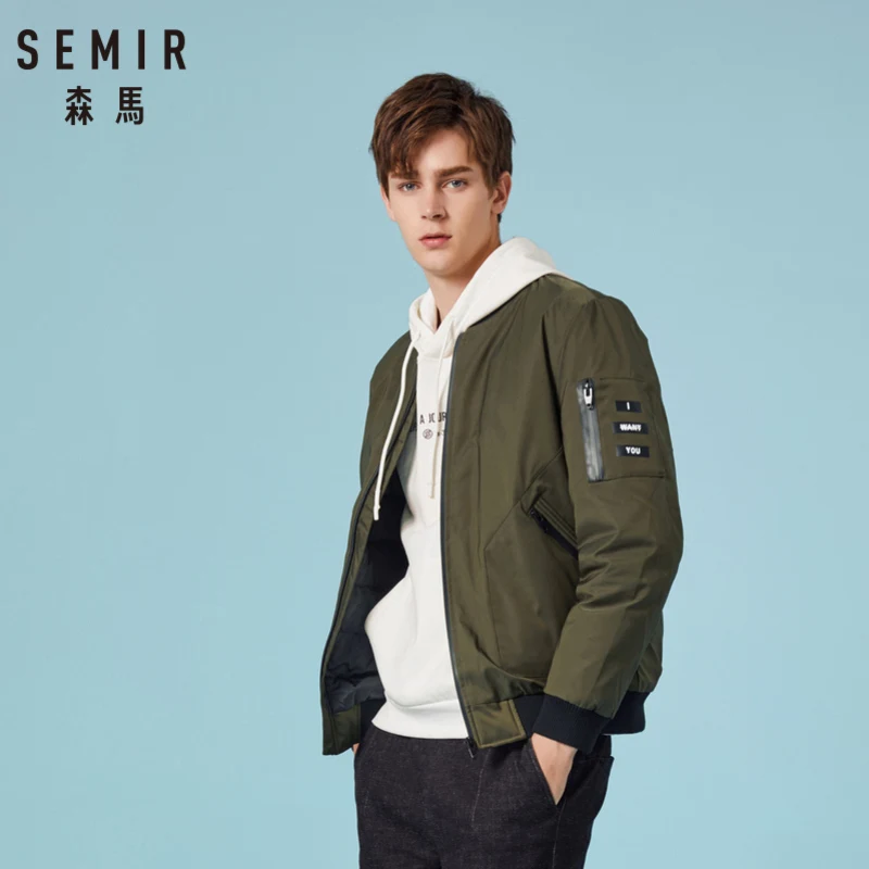 

SEMIR Men Down Jacket with Baseball Collar Men's Down Filling Baseball Jacket Zip Closure with Zip Pocket Ribbed Cuffs and Hem