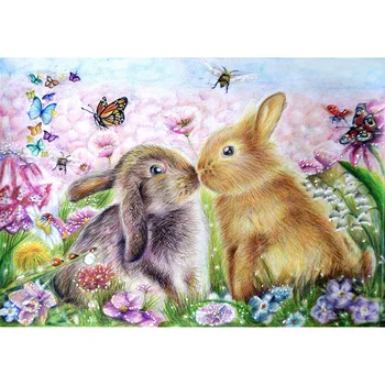 

Full Square Diamond embroidery Full Diamond mosaic DIY 3D Diamond painting Cross stitch Rabbit is kissing