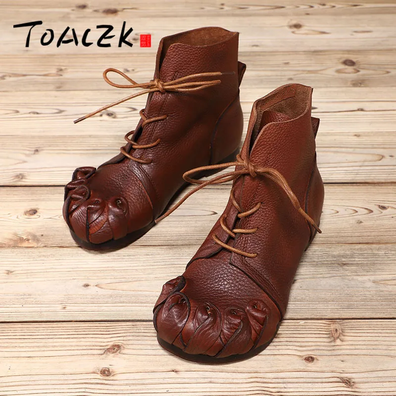 

Autumn winter new original flat short boots female lace-up leather individual top layer cowhide boots