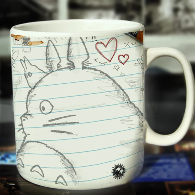 Totoro Keramik Cangkir Kopi Mug Warna Putih Berubah Sketsa Loveful