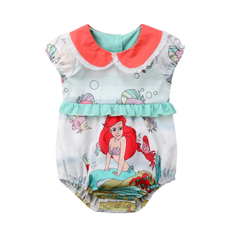 Summer Newborn Baby Girl Cartoon Mermaid Romper Jumpsuit Clothes Baby