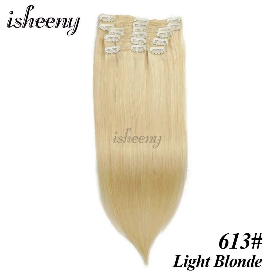 Isheeny Remy(Реми), накладные волосы для наращивания 8 шт./компл. бесшовные натуральные человеческие волосы для наращивания на заколках, на всю голову, бразильский Однотонная одежда волосы на заколках - Цвет: #613