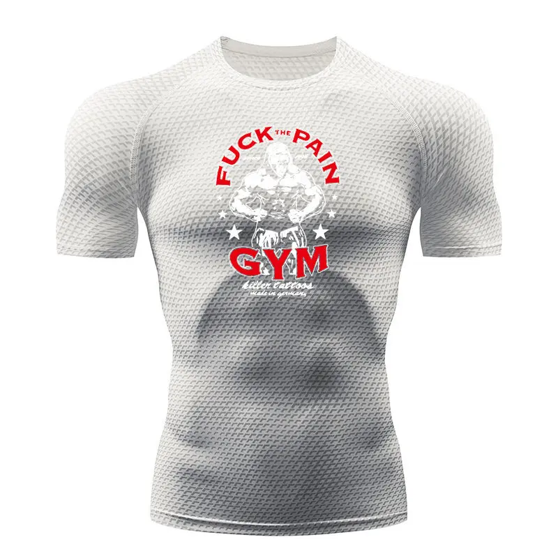 Сжатая рубашка для мужчин с принтом движения футболка коротким рукавом фитнеса