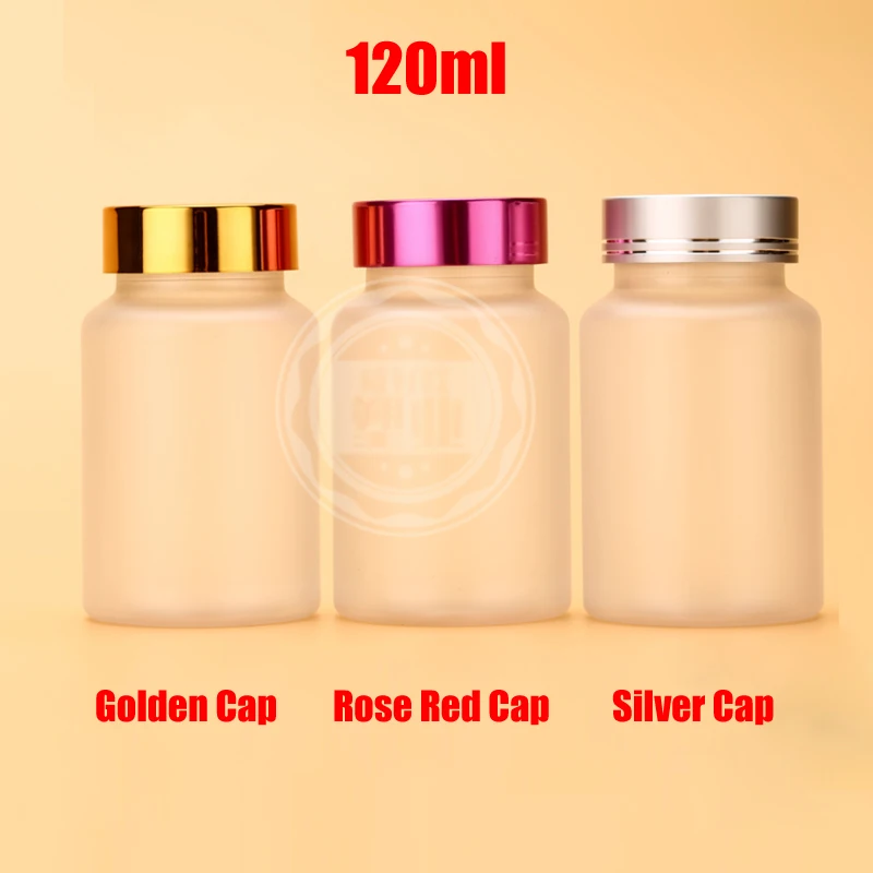 

100PCS 120ml Transparent Frosted PET Bottles,Powder Containers,120CC Plastic Capsules Bottles--Metal Golden/Rose Red/Silver Caps