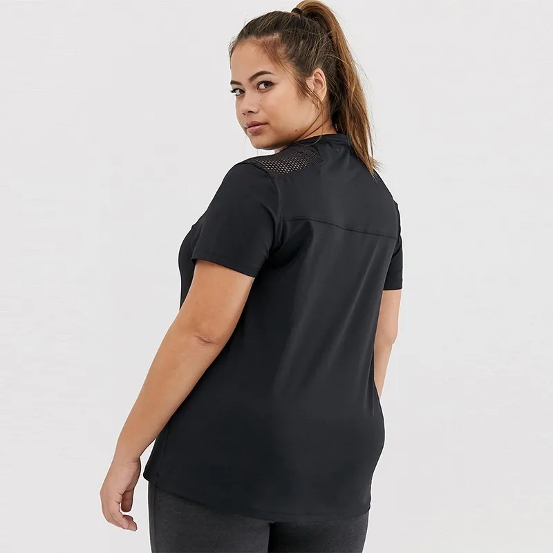 Kissmilk Новая мода горячая Распродажа размера плюс простые Commuter Curve сетчатые детали Свободные повседневные облегающие однотонные черные женские футболки