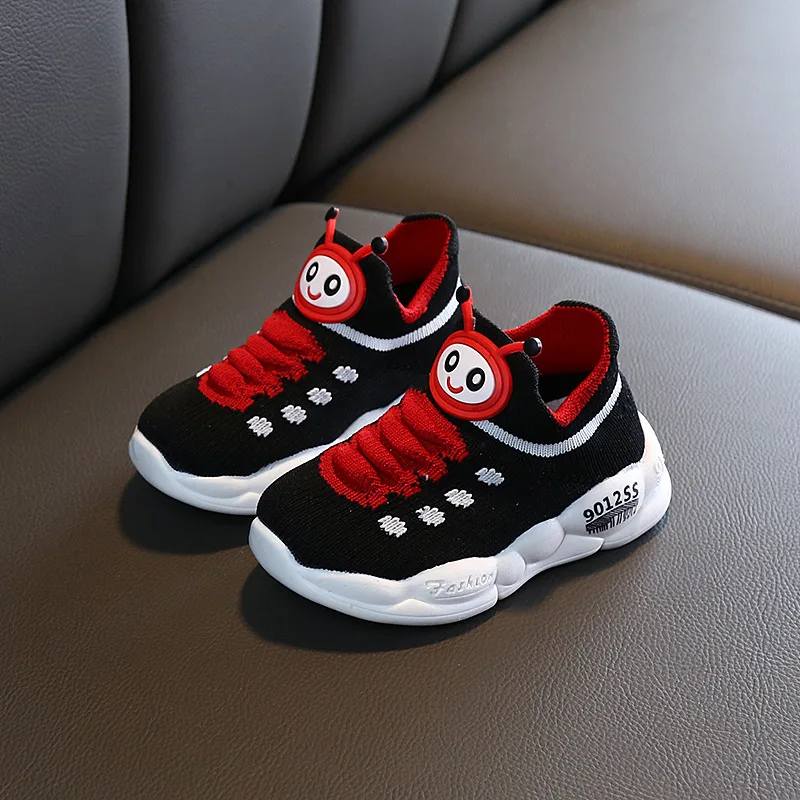 2019 Autumn Net Breathable Leisure Sports Running Shoes Caterpillar Flying Weaving Shoes EVA Sole Casual Shoes Kids Black Yellow