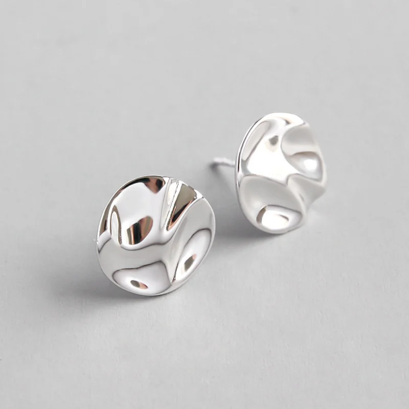 

BIG J.W Pure 925 Sterling Silver Stud Earrings For Women Unique Irregular Concavo-convex Geometric Earrings Fashion Ear Jewelry