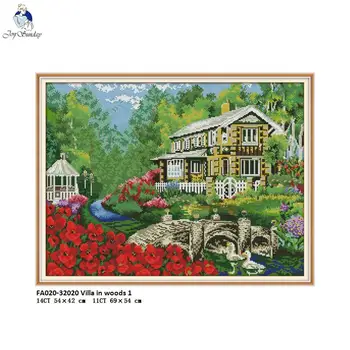 

The Villa in Woods Printed Canvas Cross stitch kits DMC Embroidery Cross-Stitch DIY Handwork Crafts Fabric Grids 14CT and 11CT