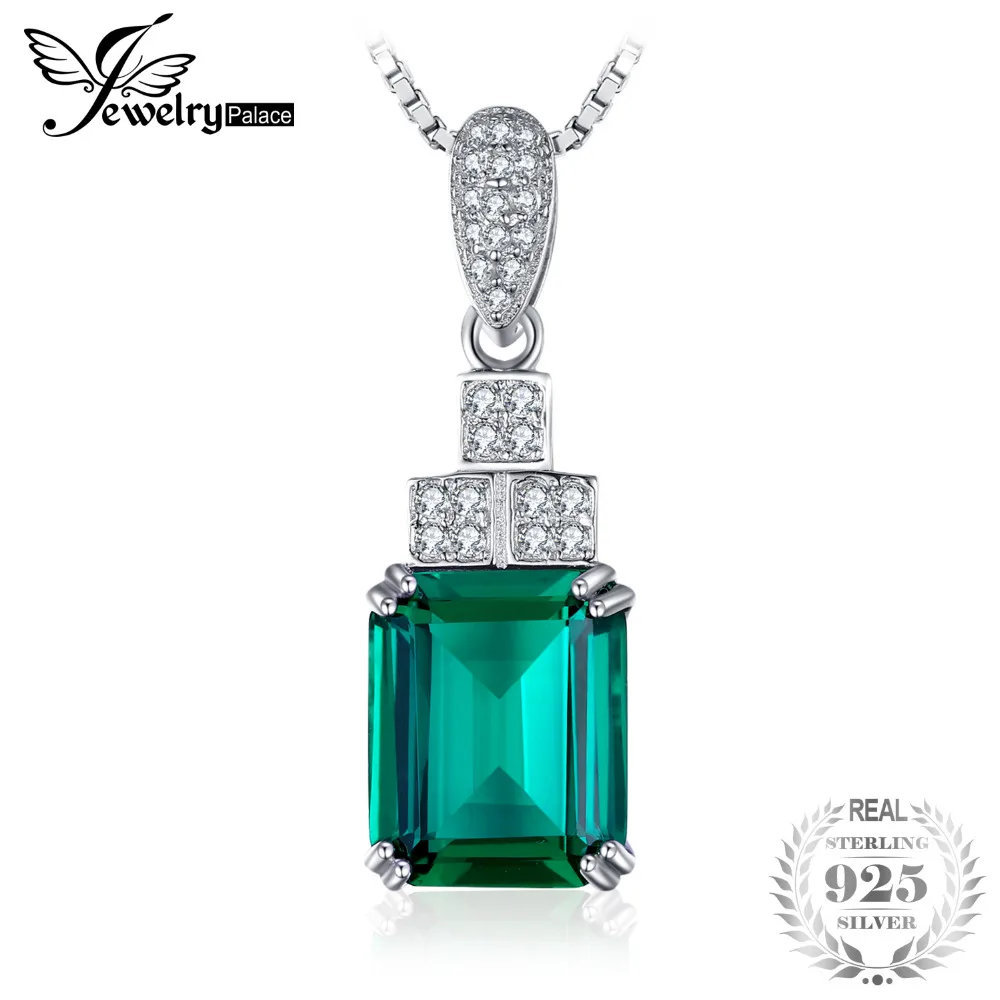 JewelryPalace 4.1ct Emerald Nacklace Solid 925 Sterling Silver Jewelry