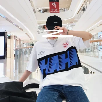 

2019 Spring And Summer New Chinese Style Men Comfortable High Quality Loose Japanese Wild Letters Large Size Casual T-shirt