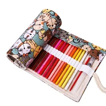 Cute Cartoon Cat School Pencil Case Canvas Penalty 36/48/72 Holes Roll Pencilcase Large Pen Pencil Bag Estuche Escolar Supplies canvas pencil case 36 48 72 holes roll school pencil bag material escolar school supplies estuche escolar secret garden pen case