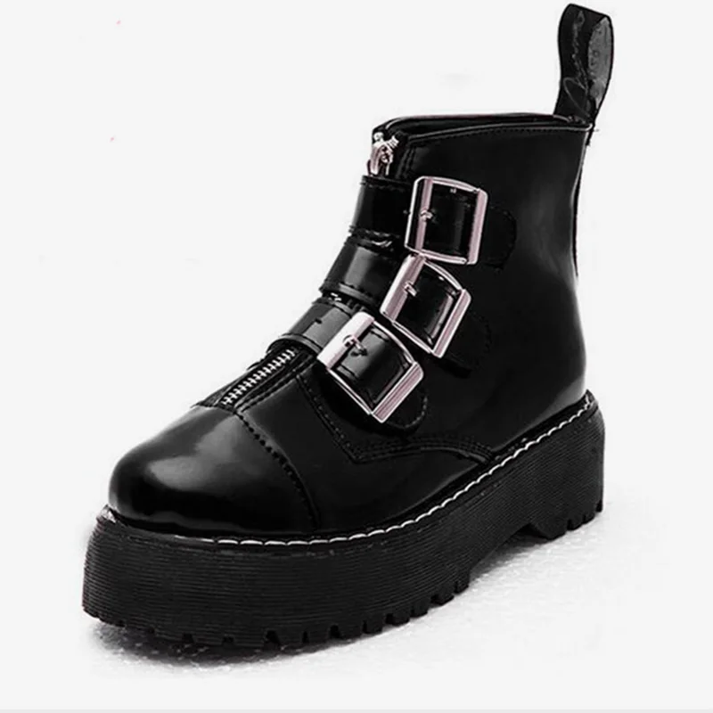Women Buckle Strap Punk Platform Ankle Boots Autumn Female Fashion