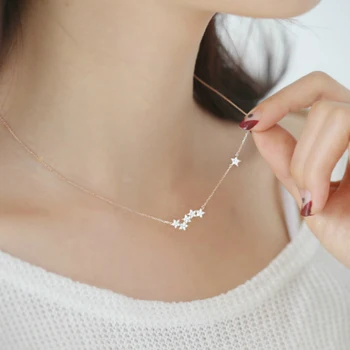 

Fashion 925 Sterling Silver Long Crystal Star Necklaces For Women Gift Korean Choker Necklace Boho Wedding Jewelry Collar