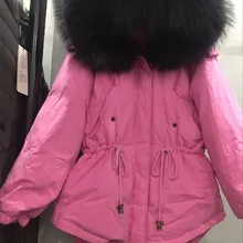 5 цветов, женская зимняя куртка, свободное пуховое пальто, воротник из натурального меха енота, пуховая парка, верхняя одежда