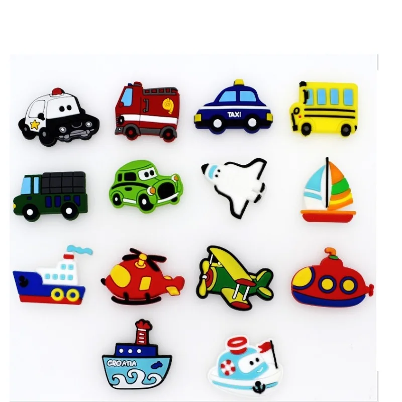 100pcs Novelty Cute boys car cartoon PVC Shoe Charms Fit Bracelets Jibz Croc,Shoe Accessories Ornamnts flower,Kids Party Gifts