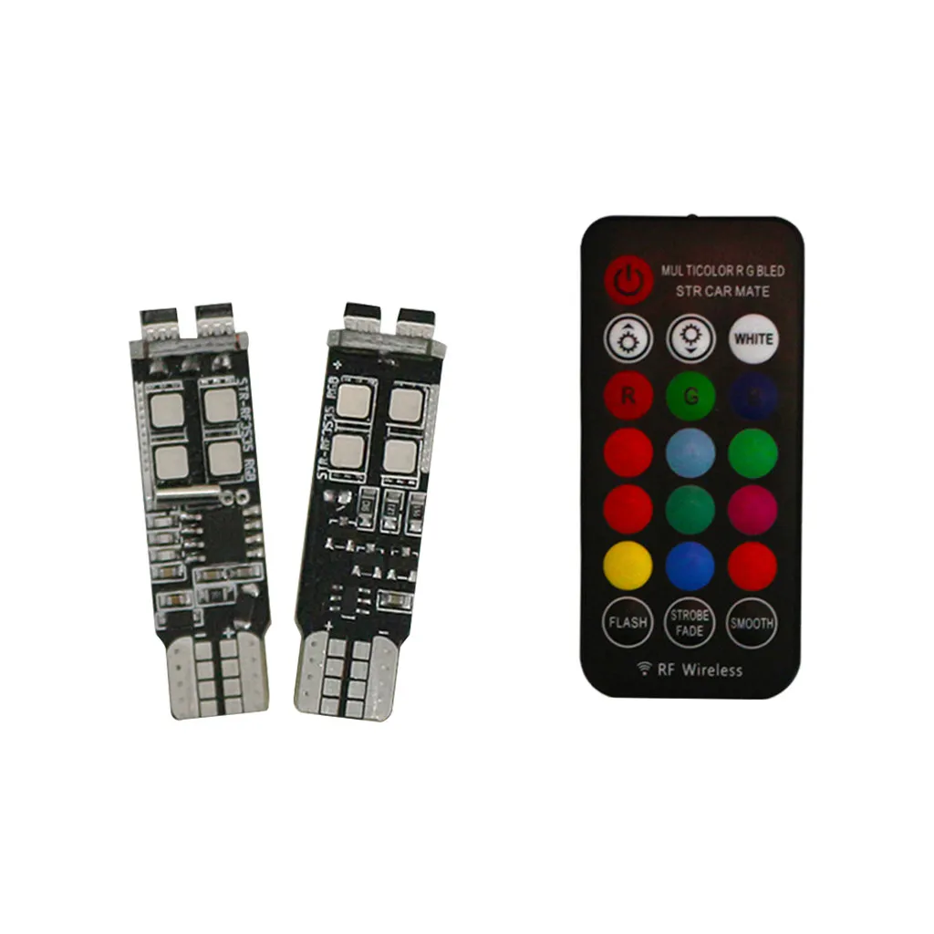 

2xT10 3535 10smd Silicone 10SMD Remote Control RGB LED Car Reading Light Lamp Bulb 16colors universal