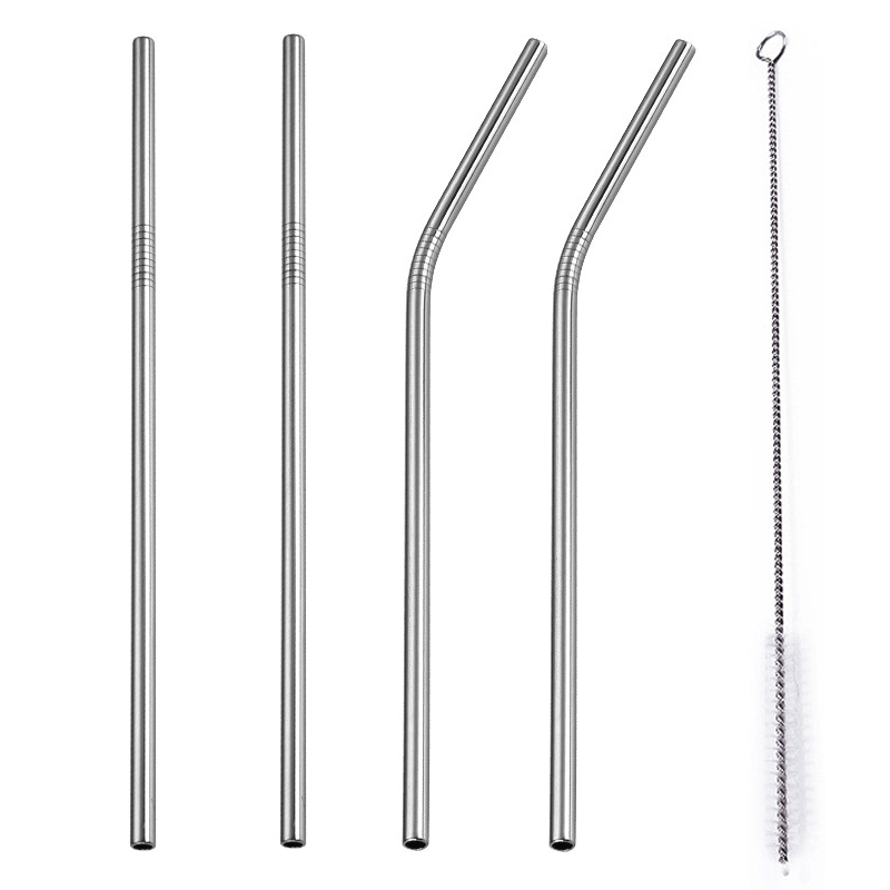 New 4Pcs/Set Reusable Stainless Steel Straw with Cleaner Brush or Straw Box Eco Friendly Metal Drinking Straws Set for Glass Mug