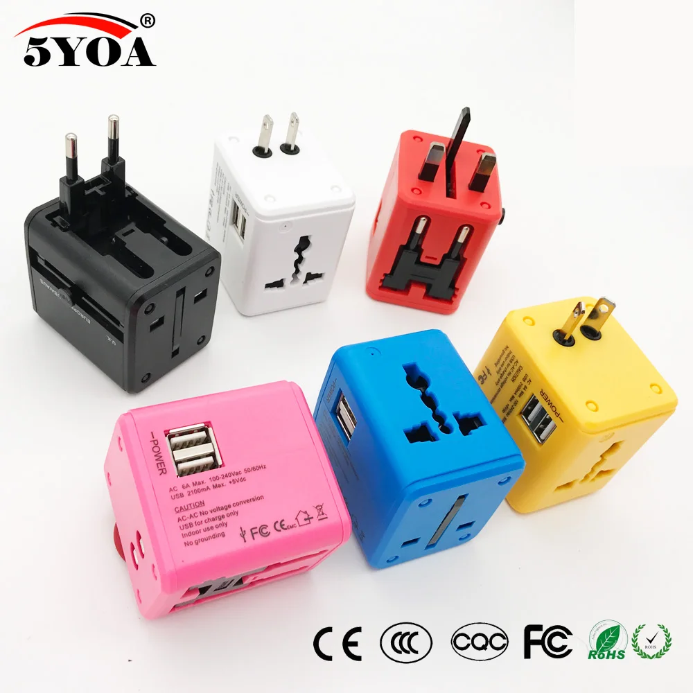 

Universal Travel Adapter Electric Plugs Sockets Converter US AU UK EU with Dual USB Charging 2.1A Electrical Power Plug European