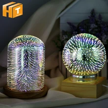 USB Charging 3D Glass Cover LED Night Light Magic Desk Table Lamp 3D Meteor Fireworks Star